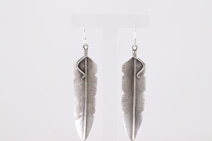 Native America Navajo Sterling Silver Feather Dangling Earring's By Chris Charely.
