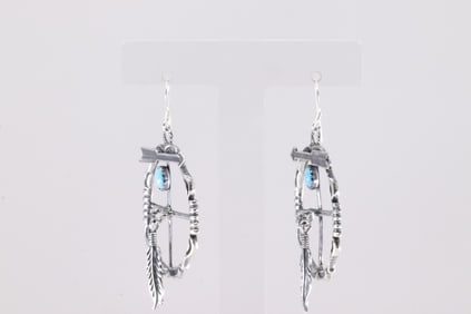 America Sterling Silver Turquoise Feather / Arrow Dangling Earring's.