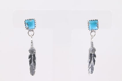 Native America Navajo Sterling Silver Turquoise Post / Dangling Earring's By D.