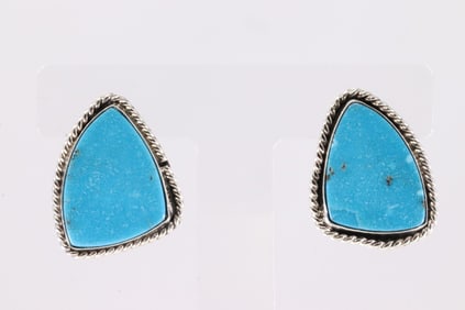 Native America Navajo Sterling Silver Turquoise Post Earring's By Arlene Lewis.