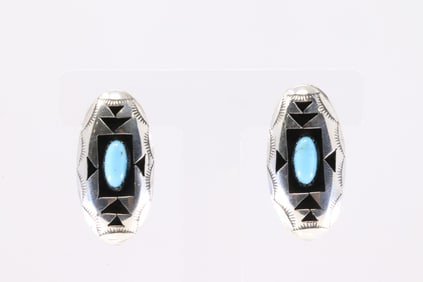 Native America Navajo Sterling Silver Turquoise Post Earring's By Felix Perry.