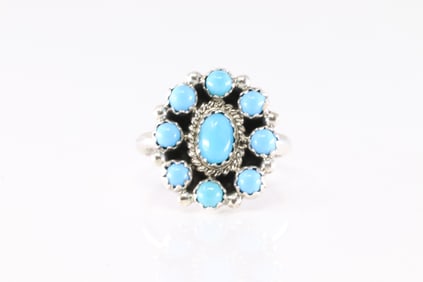 Native American Navajo Sterling Silver Turquoise Ring By N.K.