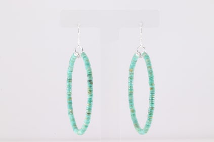 America Sterling Silver Turquoise Hoop Dangling Earring's.