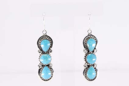 Native America Navajo Sterling Silver Turquoise Dangling Earring's By Marie Bahe.