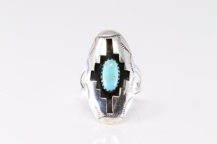 Native American Navajo Sterling Silver Turquoise Ring By Felix Perry.