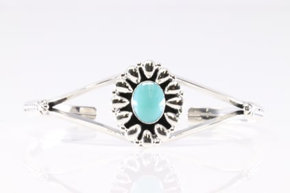 Native America Navajo Sterling Silver Turquoise Bracelet Cuff By Charlene Yazzie.