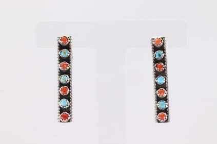 America Sterling Silver Coral & Turquoise Post Earring's.