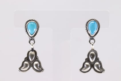 America Sterling Silver Turquoise Post / Dangling Earring's.