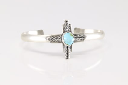 Native America Navajo Sterling Silver Turquoise Bracelet Cuff By Randy Billy.