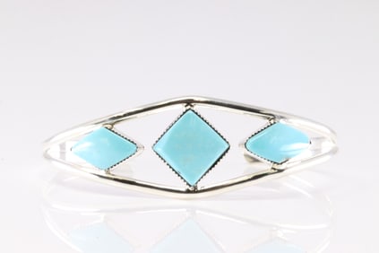 Native America Navajo Sterling Silver Turquoise Bracelet Cuff By Helen Barbone.