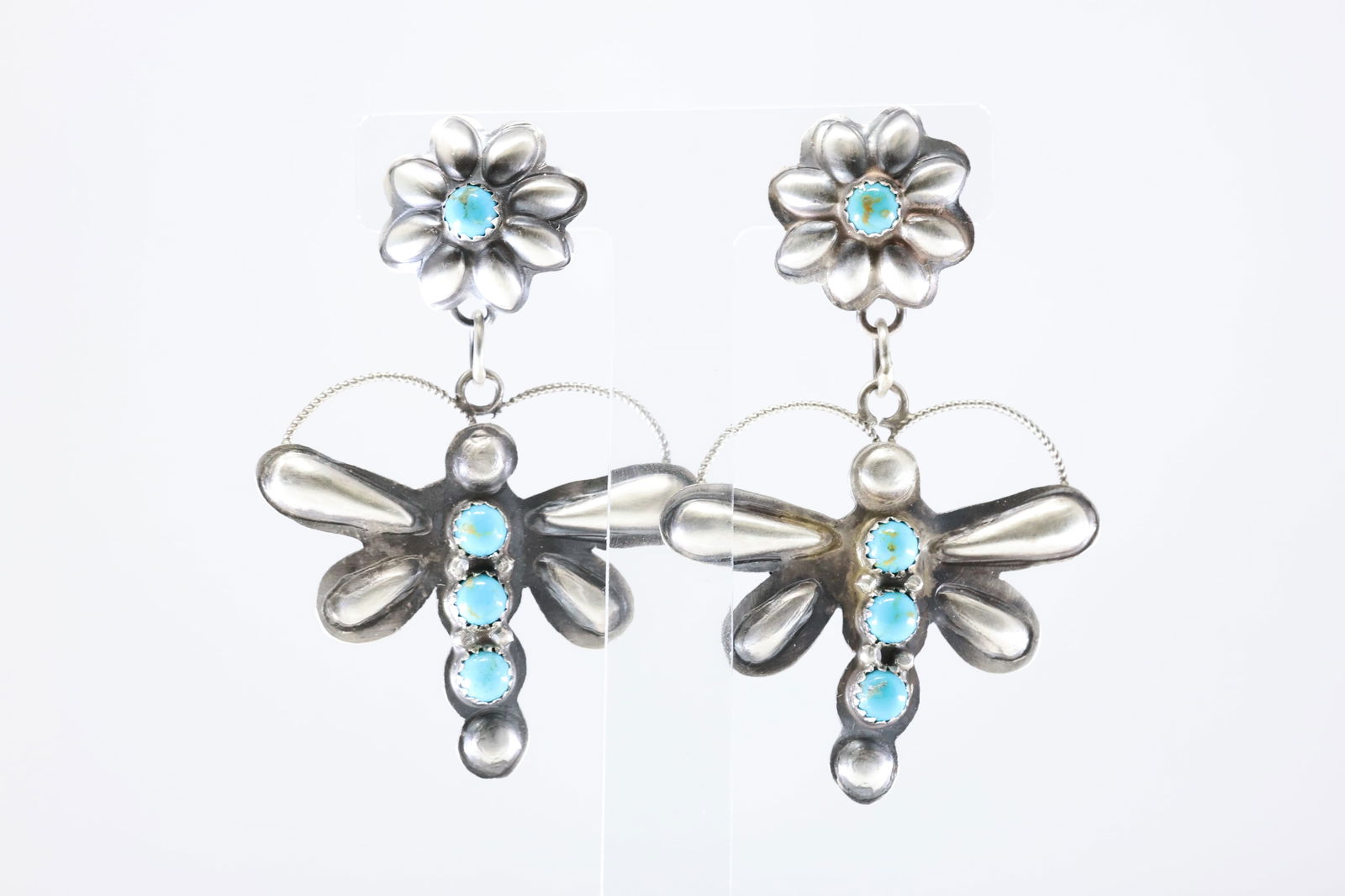 Native America Navajo Sterling Silver Turquoise Dragonfly Post / Dangling Earring's By G.T.Y. (1 of 4)