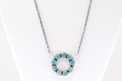 Native America Navajo Sterling Silver Turquoise Necklace By B.