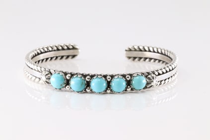 Native America Navajo Sterling Silver Kingman Turquoise Bracelet Cuff By R.