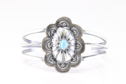 Native America Navajo Sterling Silver Turquoise Bracelet Cuff By Ray B.