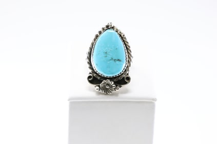 Native America Navajo Sterling Silver Turquoise Ring By D.