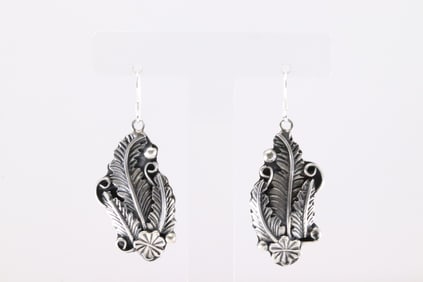 Native America Navajo Sterling Silver Floral Dangling Earring's By Harry B.Yazzie.