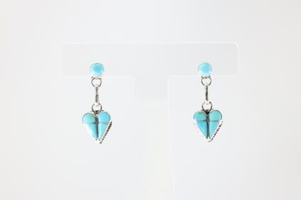 Native America Zuni Sterling Silver Turquoise Post Dangling Earring's By Velda Nastacio.