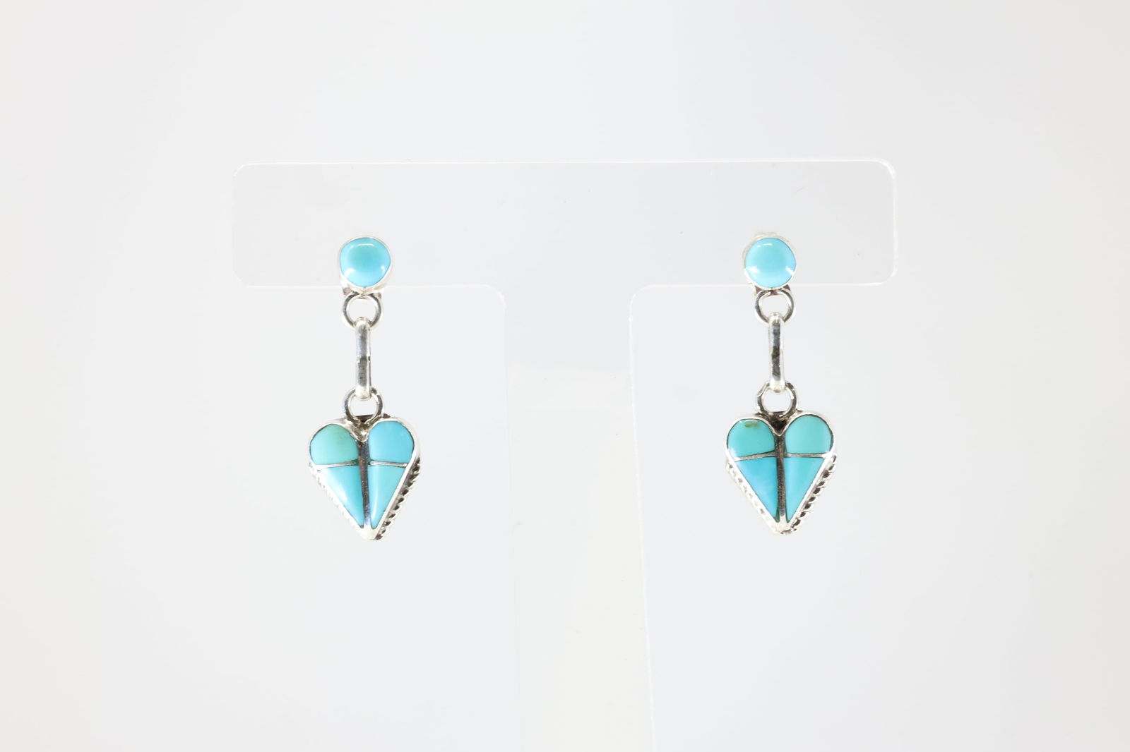 Native America Zuni Sterling Silver Turquoise Post Dangling Earring's By Velda Nastacio.: This is a Native America Zuni Sterling Silver Turquoise Post Dangling Earring's By Velda Nastacio. Stamp RVN.