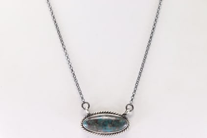 Native America Navajo Sterling Silver Campitos Turquoise Necklace By Judith Dixon.
