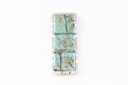 Native America Navajo Sterling Silver Kingman Turquoise Money Clip By Brandon Etcitty.