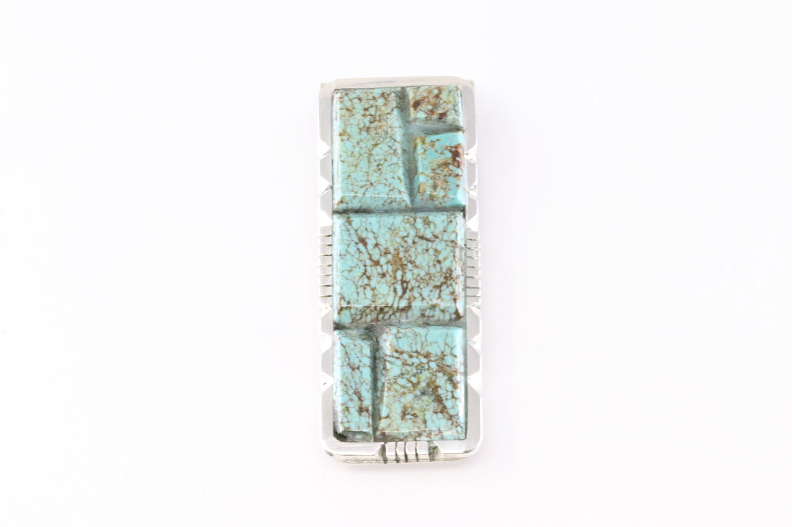 Native America Navajo Sterling Silver Kingman Turquoise Money Clip By Brandon Etcitty.: This is a Native America Navajo Sterling Silver Kingman Turquoise Money Clip By Brandon Etcitty.