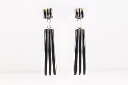Native America Navajo Sterling Silver Stamped Post Dangling Earring's By Leander Tahe.
