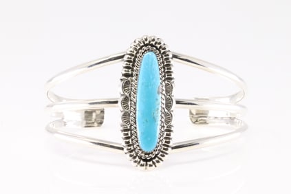 Native America Navajo Sterling Silver Turquoise Bracelet Cuff By Michael Yazzie.