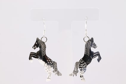 Native America Navajo Sterling Silver Horse Dangling Earring's By Louise Yazzie.
