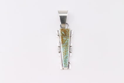 Native America Navajo Sterling Silver Turquoise Inlay Pendant By S.F.