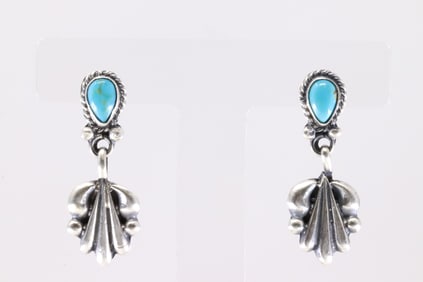 Native America Navajo Sterling Silver Turquoise Post / Dangling Earring's By Harris Largo.