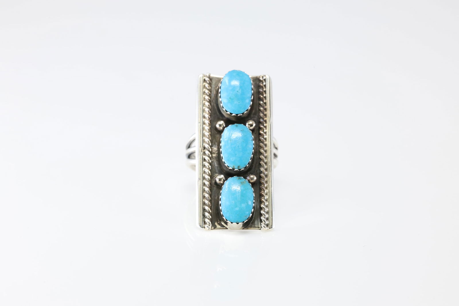 Native America Navajo Sterling Silver Turquoise 3 Stone Ring By Arlene Lewis. From R.B Company.: This is a Native America Navajo Sterling Silver Turquoise 3 Stone Ring By Arlene Lewis. From R.B Company. Stamp R.B. Ring Size: 9.00.