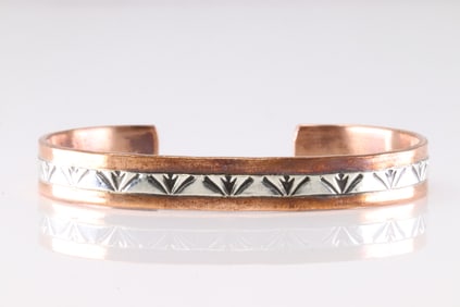 Native America Navajo Sterling Silver Copper Bracelet Cuff By Wylie Secatero.