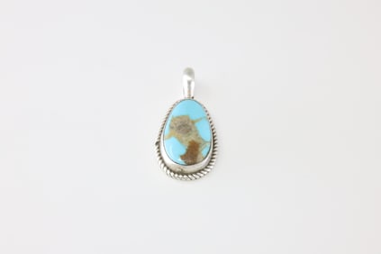 Native America Navajo Sterling Silver Kingman Turquoise Pendent By Marcella James.