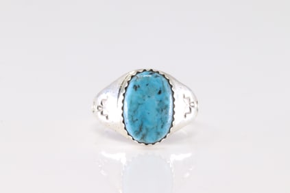 Native America Navajo Sterling Silver Turquoise Ring By M.L.