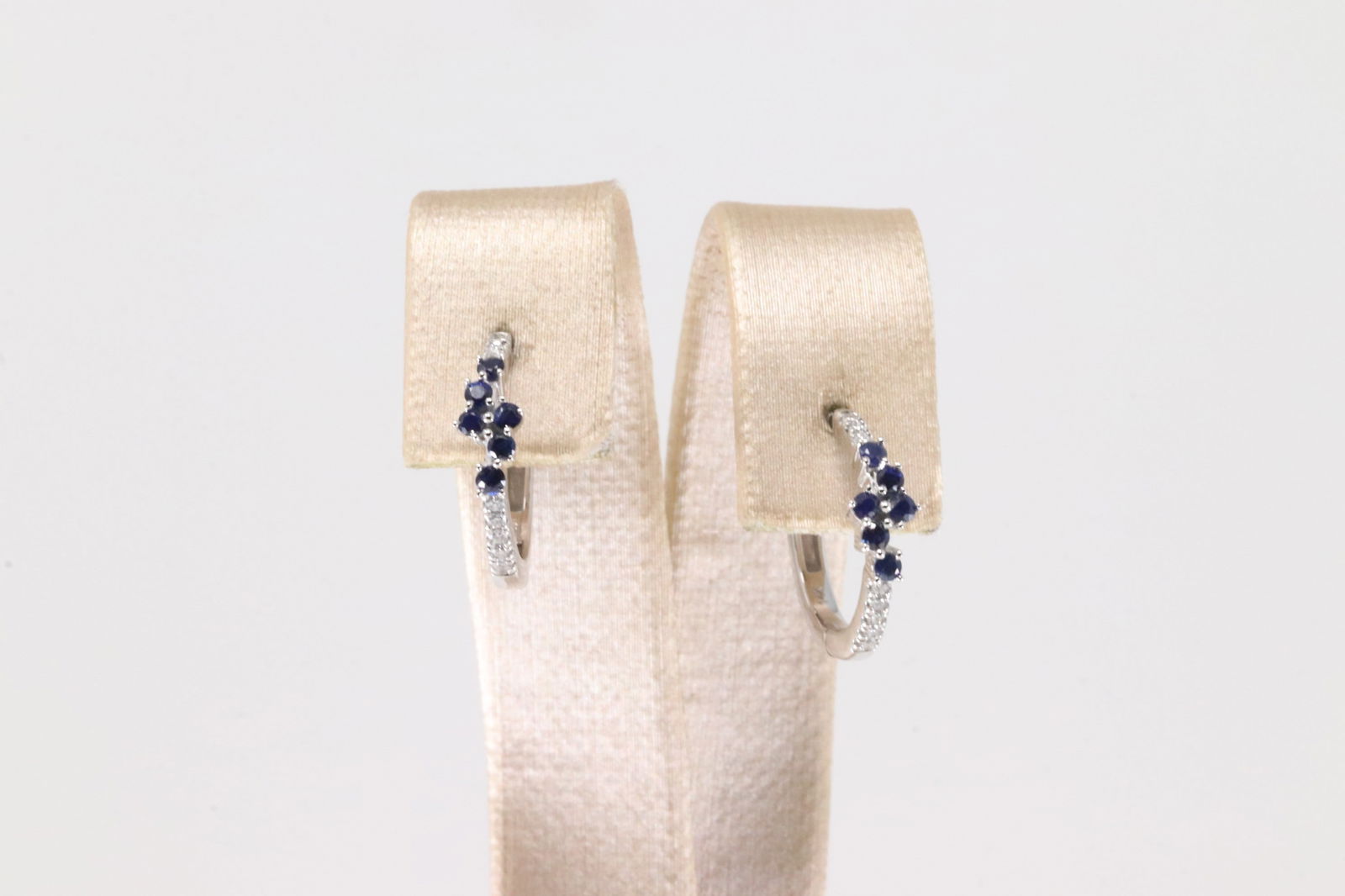 Sapphire & Diamond Hoop Earring 14k.: Laddies 14k White Gold Sapphire & Diamond Stud Earring. Beautiful Sapphire Earring's With Sparkling Diamonds. Diamond Weight: 0.10ct.
