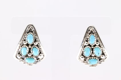 Native American Navajo Sterling Silver Kingman Turquoise Post Earring's By Melvin Chee.