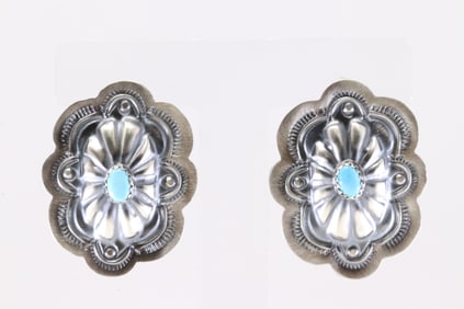 American Sterling Silver Turquoise Conch Post Earring's.