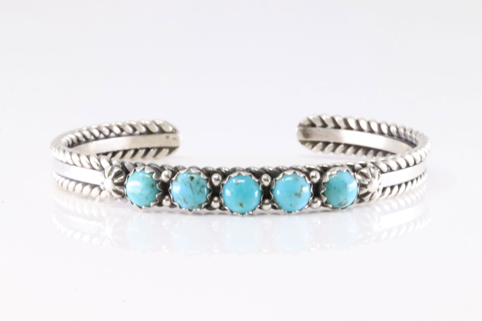 Native America Navajo Sterling Silver Turquoise Bracelet Cuff By R.King. (1 of 4)