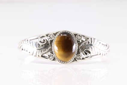 Native America Navajo Sterling Silver Tiger Eye Bracelet Cuff By Y.
