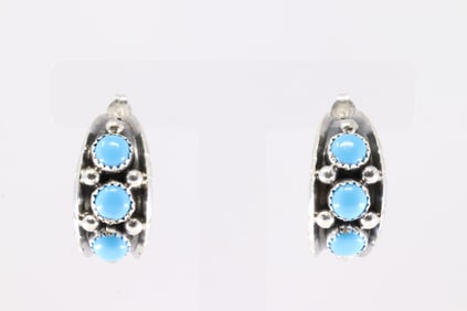Native America Navajo Sterling Silver Kingman Turquoise Post Earring's By Reed Charley.
