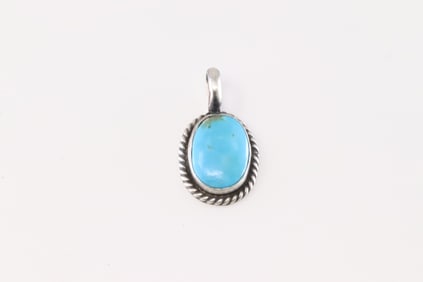 Native America Navajo Sterling Silver Turquoise Pendant By Dixon.
