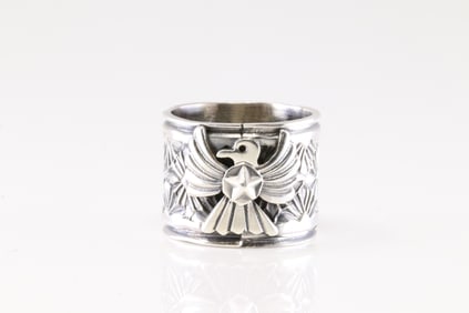 Native America Navajo Sterling Silver Stamp Eagle Ring By Delayne Reeves.