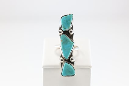 Native America Zuni Sterling Silver Turquoise Ring By Jude Candelaria.
