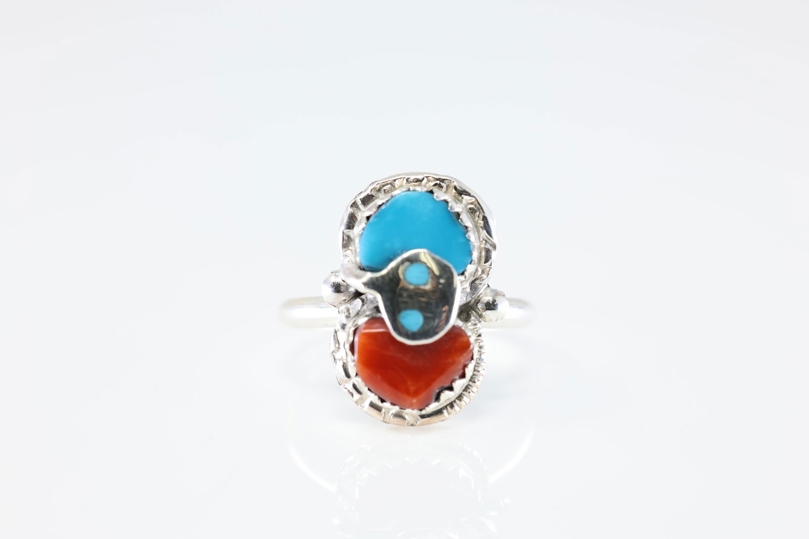 Native America Zuni Sterling Silver Coral & Turquoise Ring By Effie C.: This is a Native America Zuni Sterling Silver Coral & Turquoise Ring By Effie C. Ring size: 6.50.