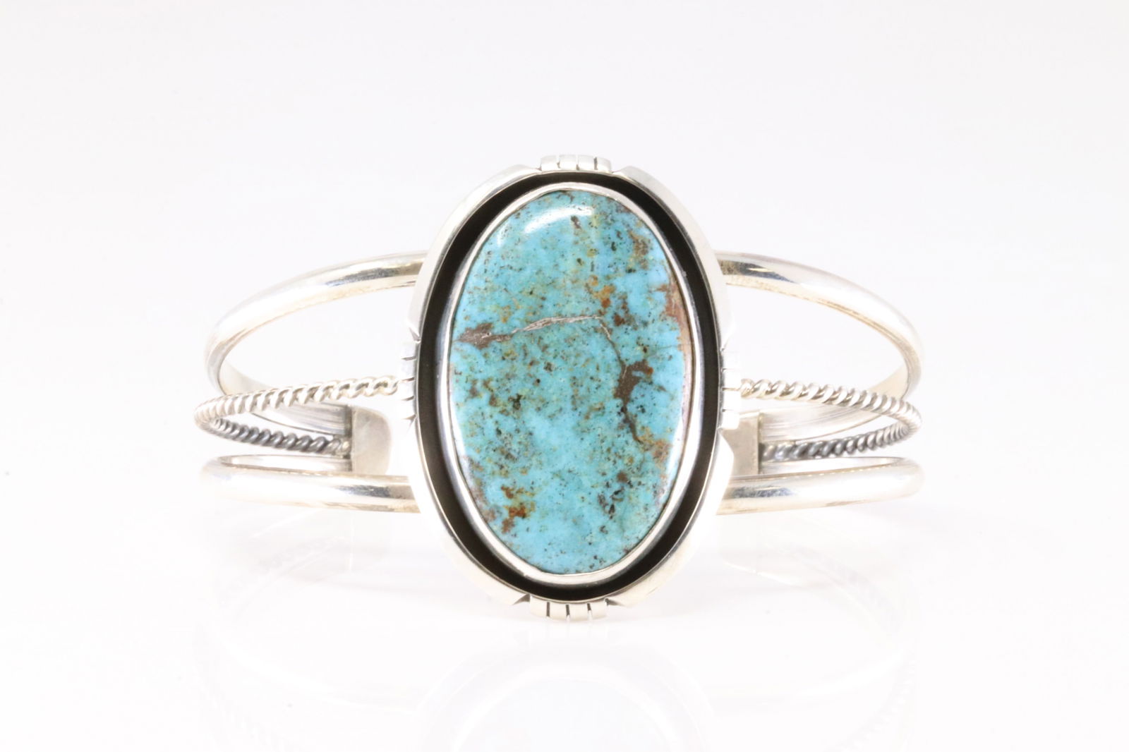 Native America Navajo Sterling Silver Turquoise Bracelet Cuff By Annie McCram. (1 of 4)