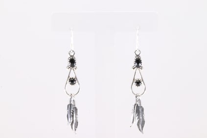 America Sterling Silver Black Onyx Dangling Earring's.