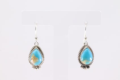 Native America Navajo Sterling Silver Kingman Turquoise Dangling Earring's By Trish Largo.