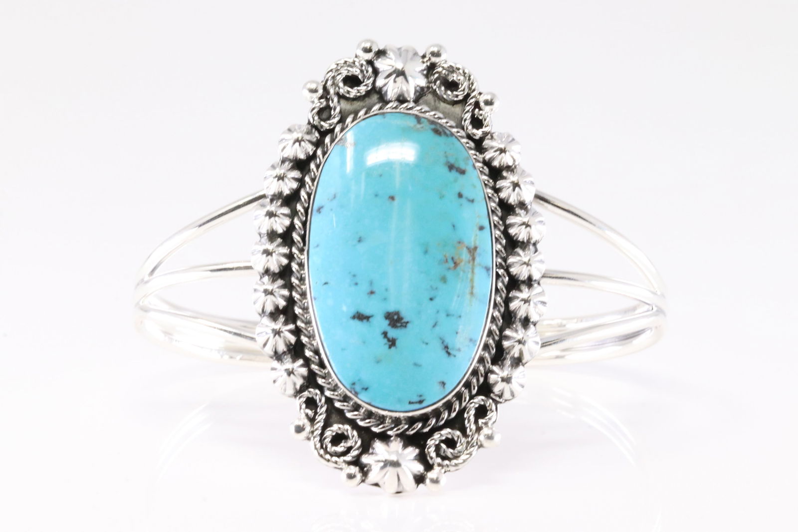 Native America Navajo Sterling Silver Turquoise Bracelet Cuff By Jennifer Cayaditto. (1 of 4)