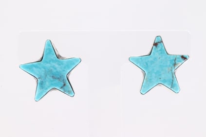 Native America Navajo Sterling Silver Kingman Turquoise Star Post Earring's By Donovan Skeets.