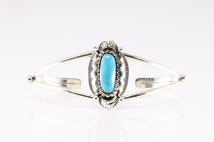 Native America Navajo Sterling Silver Turquoise Bracelet Cuff By Sadie Jim. From R.B Company.